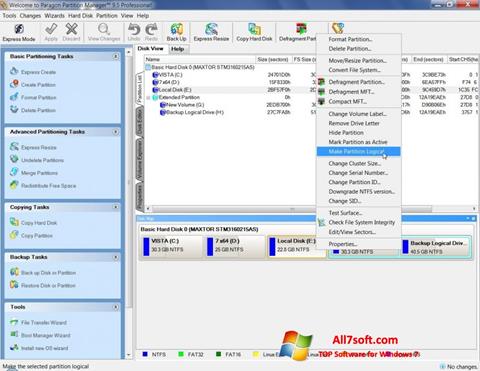 Screenshot Paragon Partition Manager untuk Windows 7