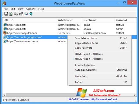 Screenshot WebBrowserPassView untuk Windows 7