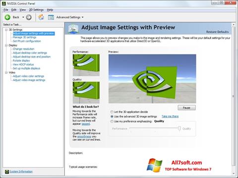 Screenshot NVIDIA ForceWare untuk Windows 7