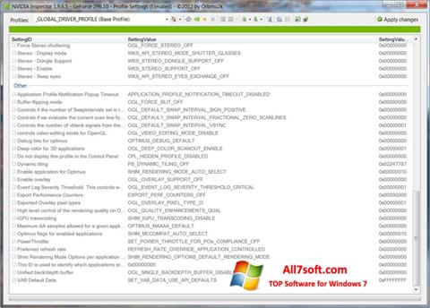 Screenshot NVIDIA Inspector untuk Windows 7