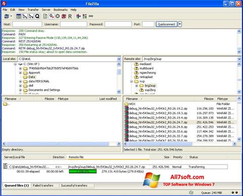 Screenshot FileZilla untuk Windows 7