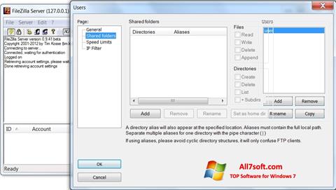Screenshot FileZilla Server untuk Windows 7