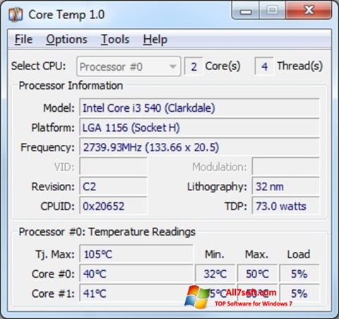 Screenshot Core Temp untuk Windows 7