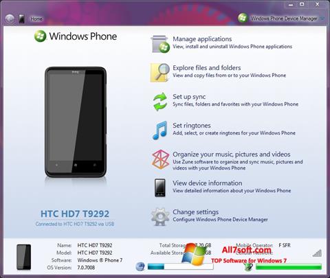Screenshot Windows Phone Device Manager untuk Windows 7