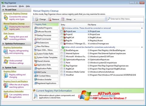 Screenshot Reg Organizer untuk Windows 7