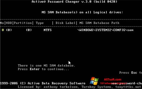 Screenshot Active Password Changer untuk Windows 7