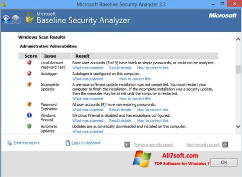 Screenshot Microsoft Baseline Security Analyzer untuk Windows 7