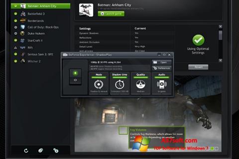 Screenshot NVIDIA GeForce Experience untuk Windows 7