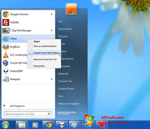 Screenshot ViStart untuk Windows 7