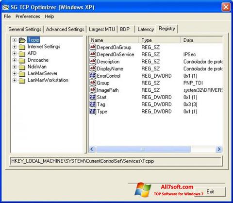 Screenshot TCP Optimizer untuk Windows 7