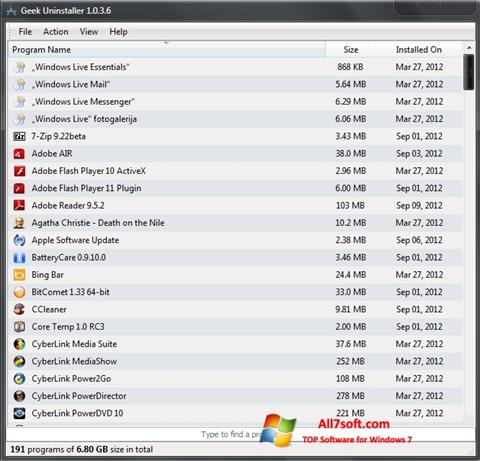 Screenshot Geek Uninstaller untuk Windows 7