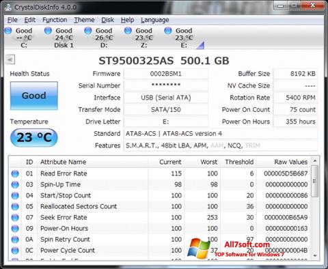 Screenshot CrystalDiskInfo untuk Windows 7