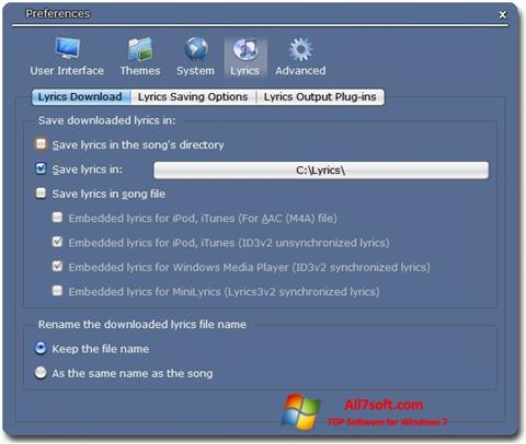 Screenshot Minilyrics untuk Windows 7