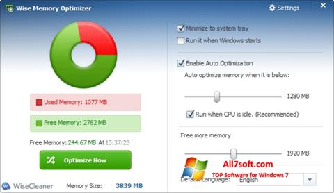 Screenshot Wise Memory Optimizer untuk Windows 7