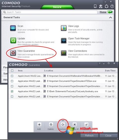 Screenshot Comodo Internet Security untuk Windows 7