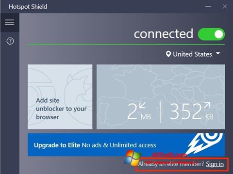 Screenshot Hotspot Shield untuk Windows 7