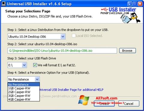 Screenshot Universal USB Installer untuk Windows 7
