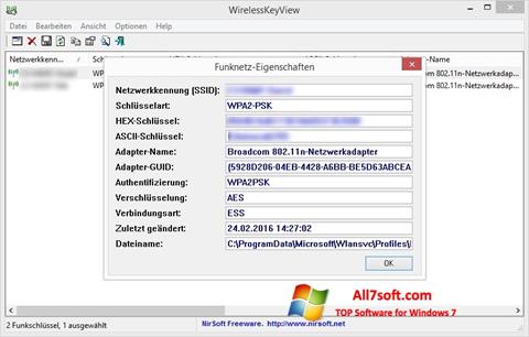 Screenshot WirelessKeyView untuk Windows 7