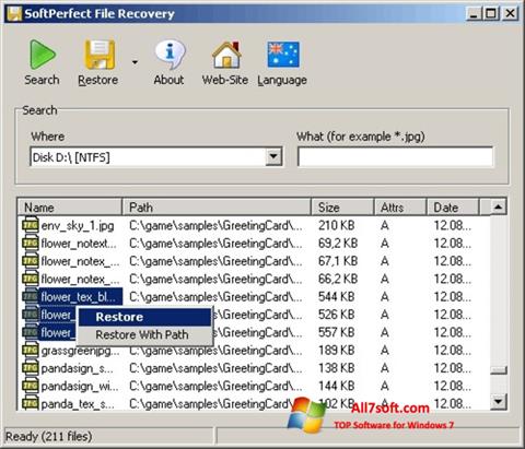 Screenshot SoftPerfect File Recovery untuk Windows 7