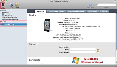 Screenshot iPhone Configuration Utility untuk Windows 7
