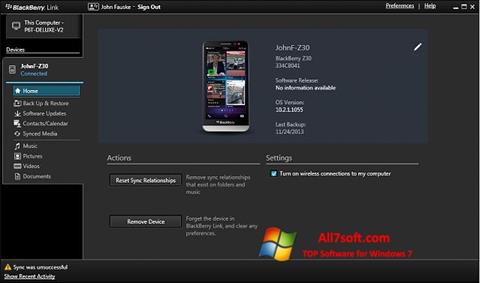 Screenshot BlackBerry Link untuk Windows 7