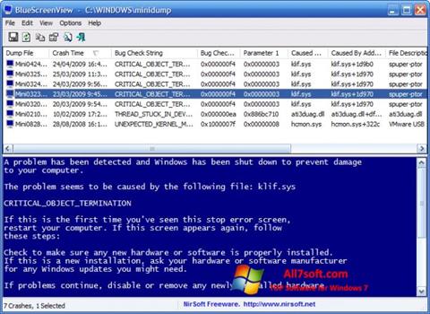 Screenshot BlueScreenView untuk Windows 7