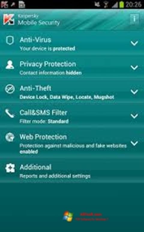 Screenshot Kaspersky Mobile Security untuk Windows 7