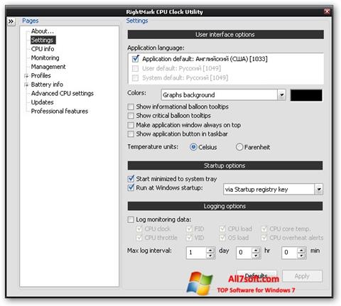 Screenshot RMClock untuk Windows 7